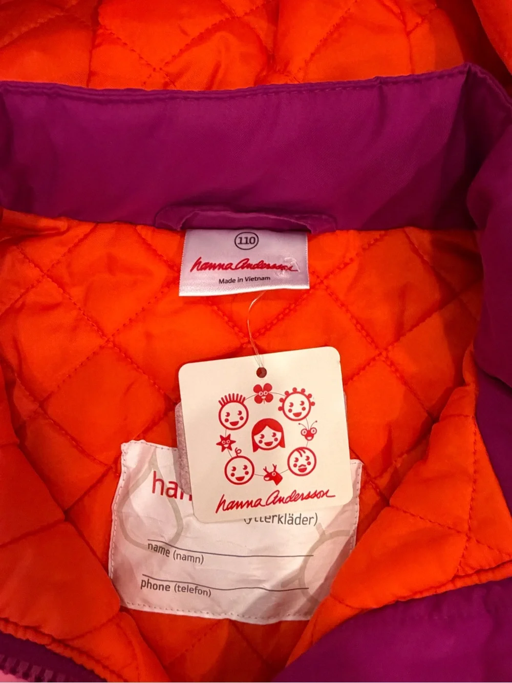 Hanna Andersson Purple Hooded Puffer with Pink & Orange Floral Panel